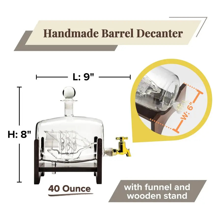 Decanter with Wooden Stand Spirits 40 Ounce Handmade Liquor Dispenser for Whiskey, Wine, Tequila, Bourbon, Scotch, Rum Elegant L