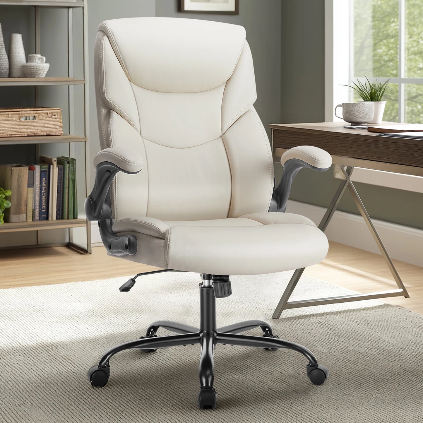 JHK Ergonomic Office Chair PU Leather Heavy Duty Task Chair With Flip Up Arms For Long Hours Comfort And Lumbar Support