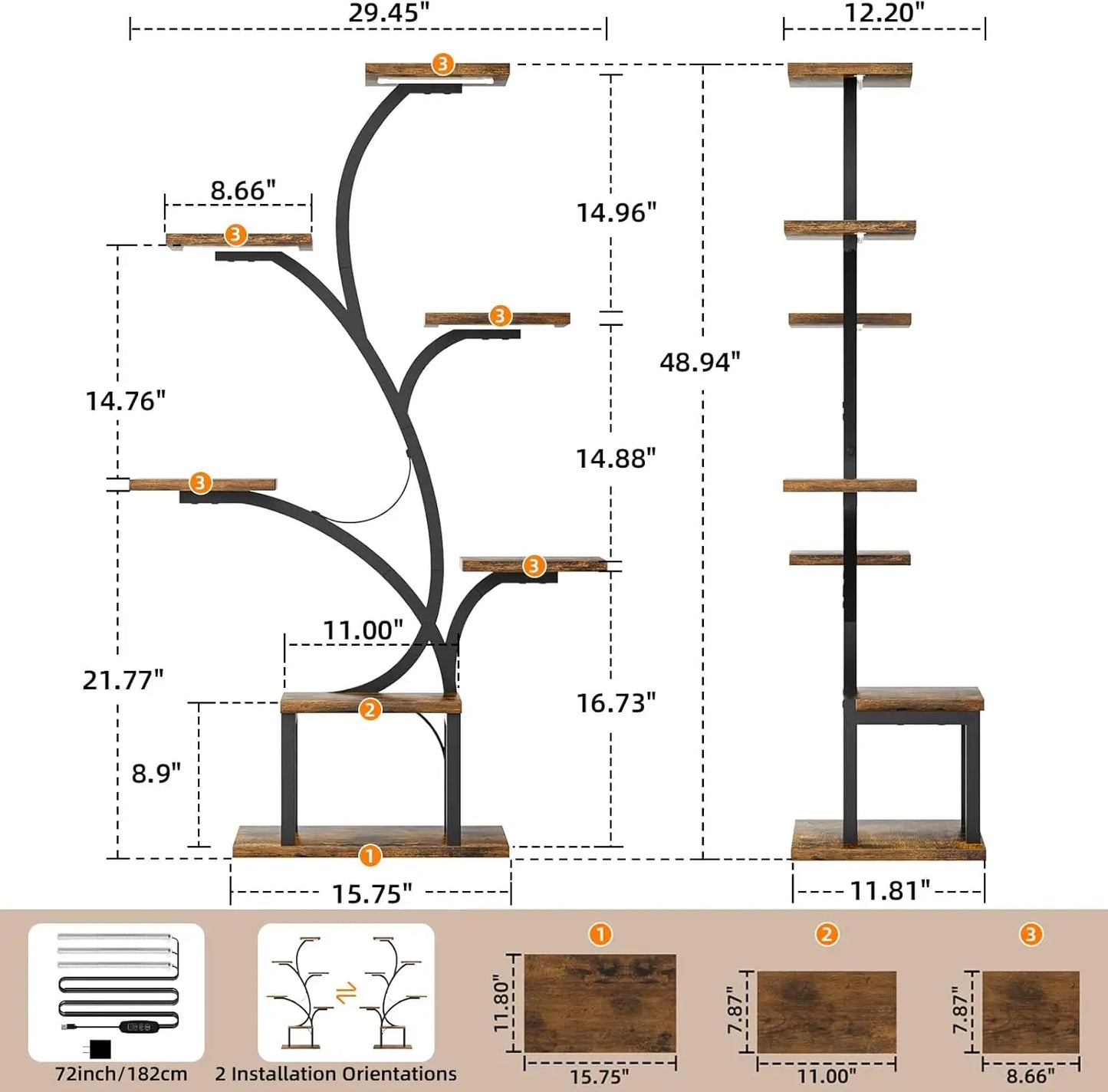 7 Tier Indoor Plant Stand With Grow Lights Corner Shelf For Home And Patio Durable