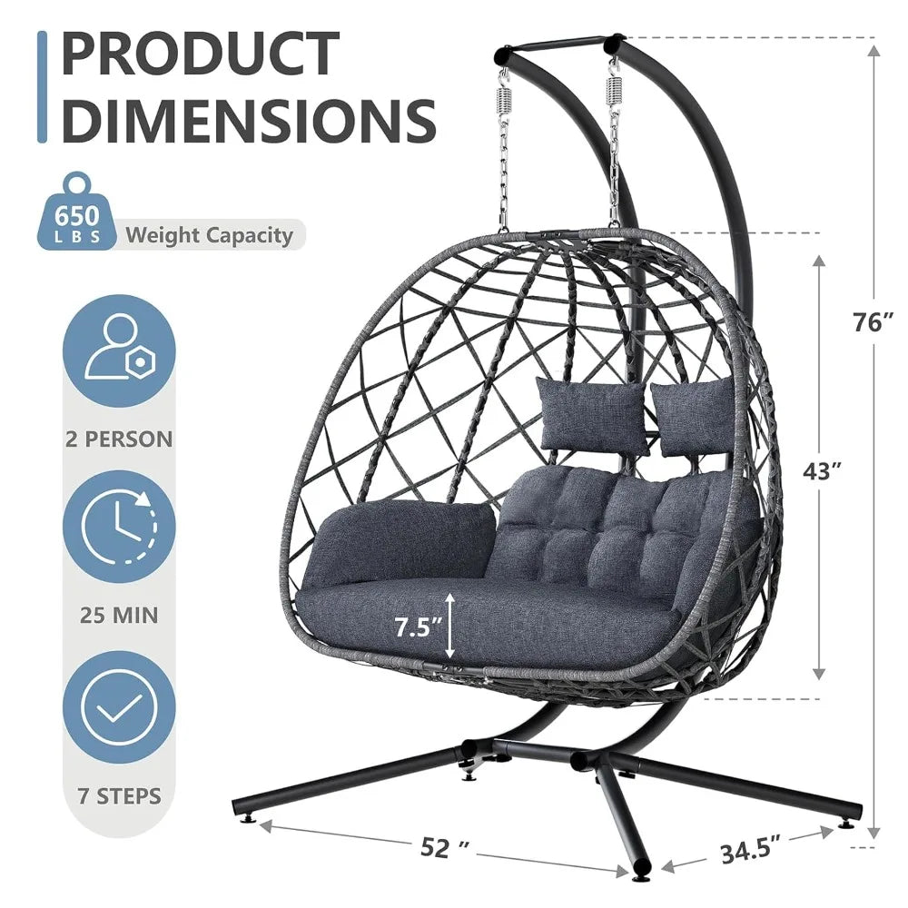 Double Egg Swing Chair With Stand For Two Outdoor Hammock