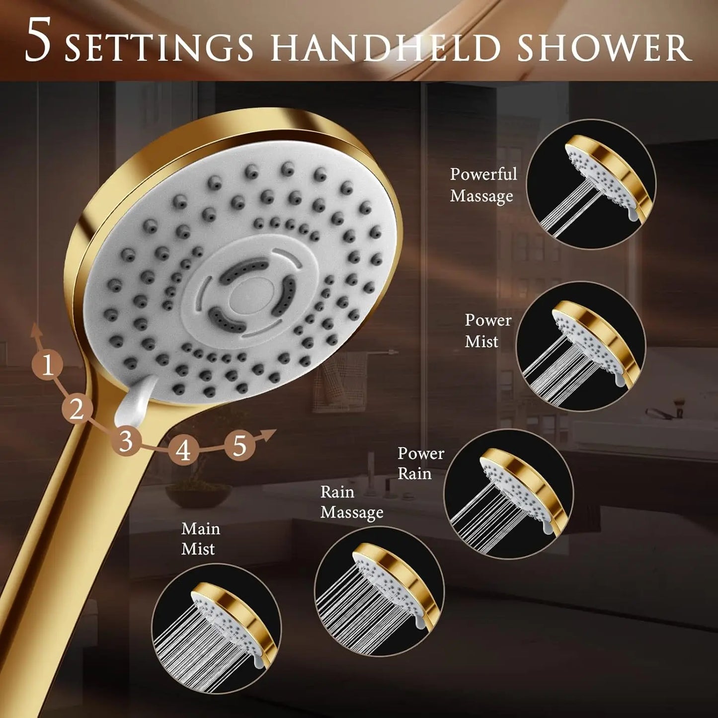 Rainfall And Handheld Shower Combo With Adjustable Arm And Five Spray Settings System