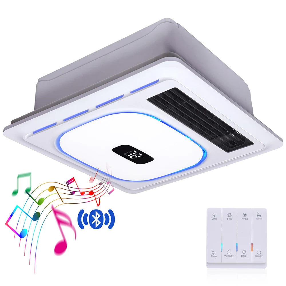 4-in-1 Bathroom Exhaust Fan with Bluetooth Speaker 1800W Heater 180 CFM Quiet Ventilation Easy Install for Home