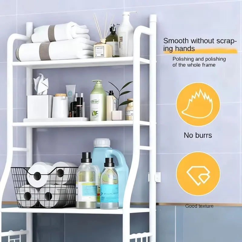 Storage rack above 3-layer toilet, space saving metal bathroom rack, independent toilet storage rack above, with 4 bathroom hook