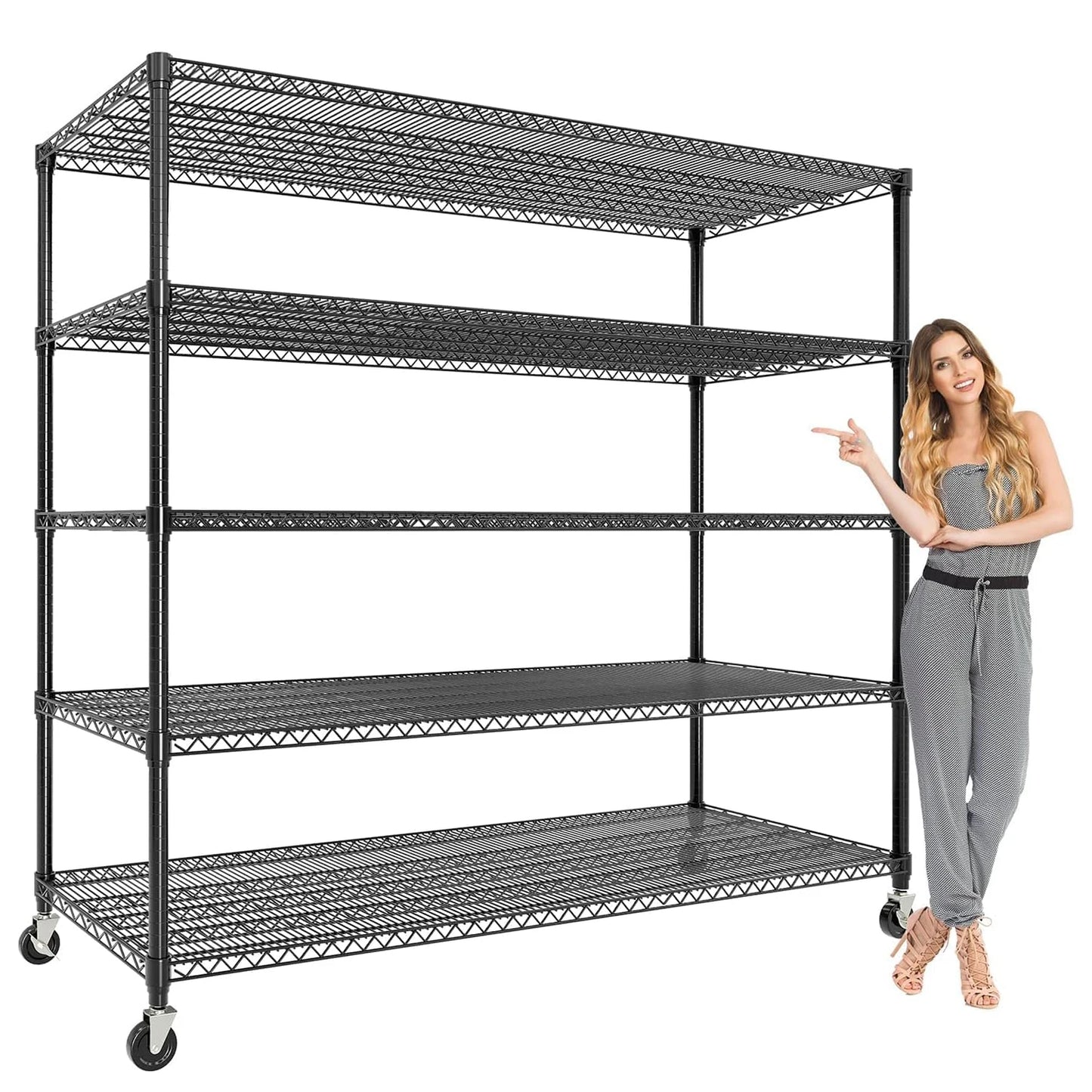 Industrial Storage Shelving Unit with Wheels Wire Shelving Adjustable Metal Pantry Shelves for Garage Kitchen Closet Commercial