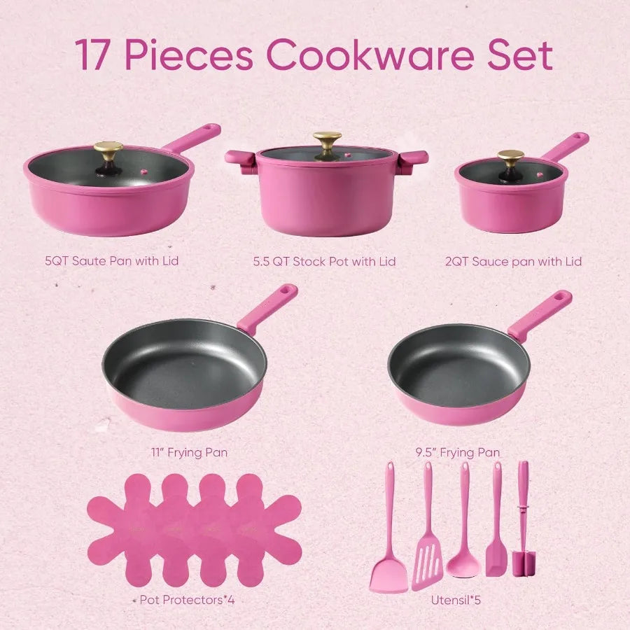 Non Stick Pots and Pans Set Cookware Sets Nonstick Kitchen Cooking Set with StayCool Handles with Silicone Tools and Pot Protec