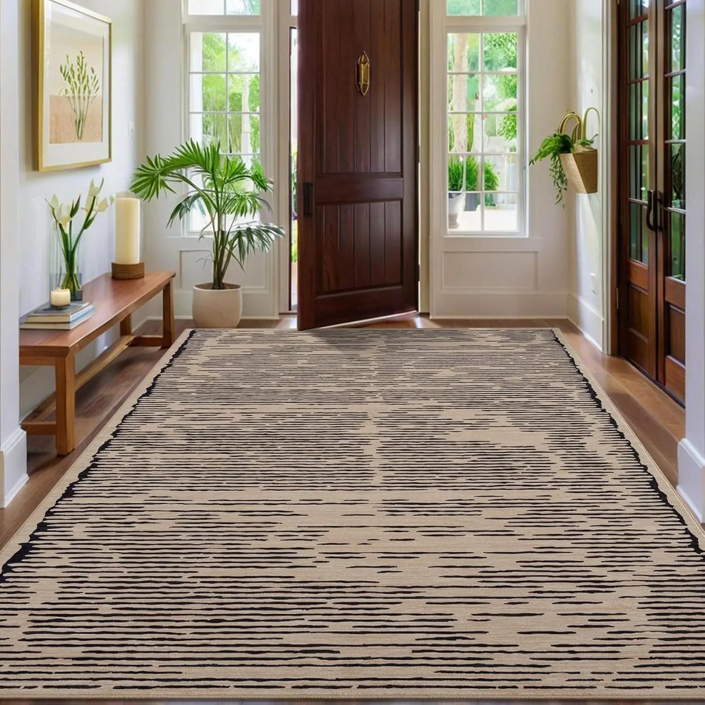 HiMISSH Modern Stripe Rug Non Slip Low Pile Living Room