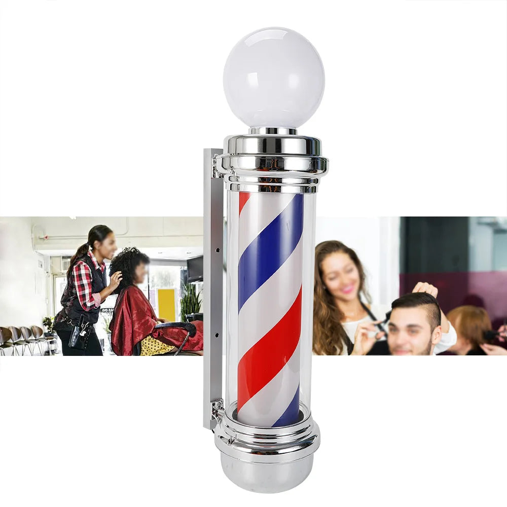 Barber Shop Pole Rotating Light With Red Blue White LED Stripes Wall Mounted Salon Sign 110V