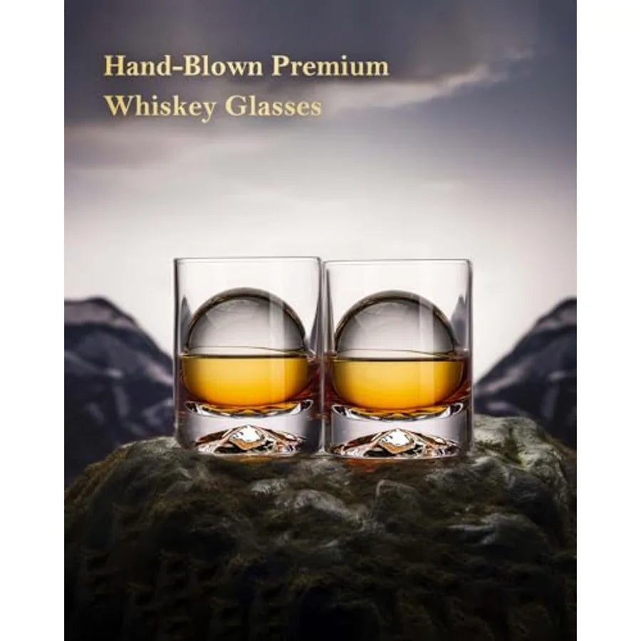 Hand Blown Crystal Double Old Fashioned Glasses For Whiskey Rocks With Thick Base