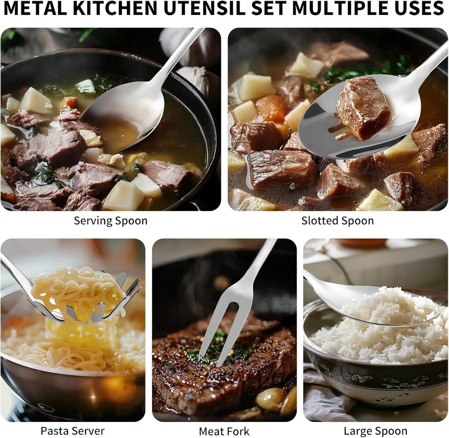 Stainless Steel 10 Piece Utensil Set Dishwasher Safe PremiumGradeStainless Construction