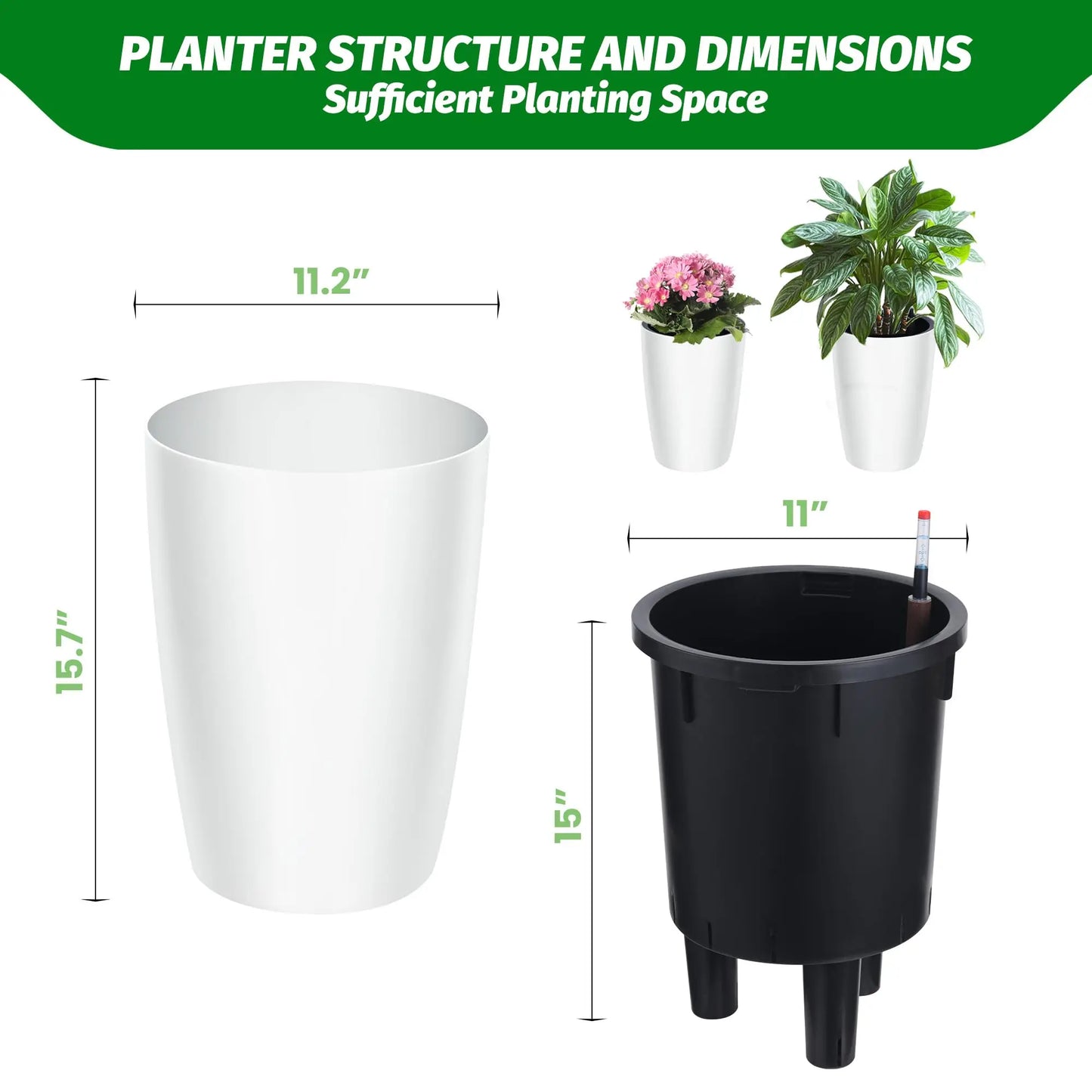 HiMISS Self Watering Planter With Water Level Indicator For Indoor And Outdoor Use