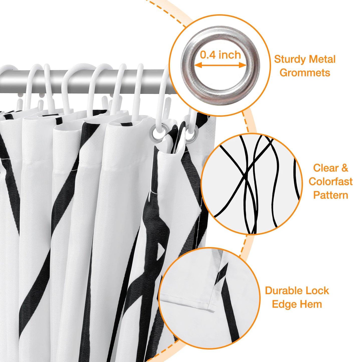 Striped Wavy Line Shower Curtain Polyester Set With 12 Hooks