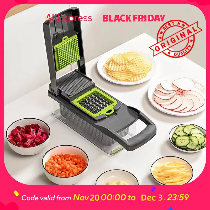 Upgraded Vegetable Chopper, Multi-Functional Easy Safe Kitchen Slicer Dicer for Fast Meal Preparation