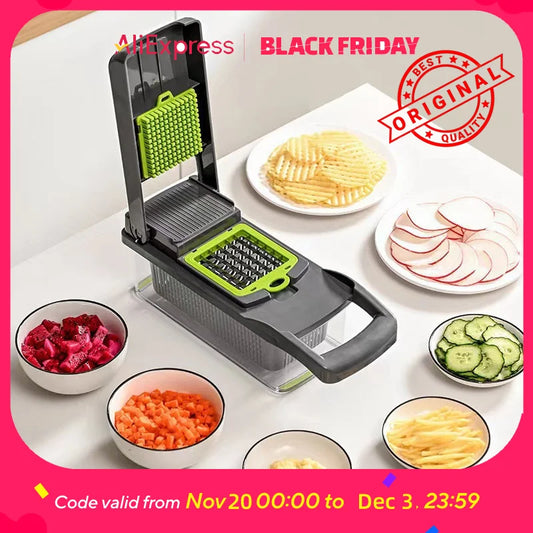 Upgraded Vegetable Chopper, Multi-Functional Easy Safe Kitchen Slicer Dicer for Fast Meal Preparation