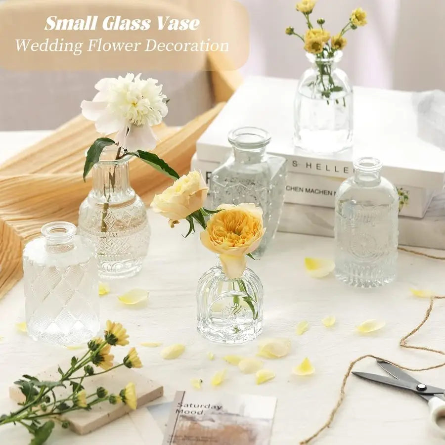 32 Piece Glass Bud Vase Set With Etched Patterns Vintage Charm For Weddings And Events Centerpiece Collection