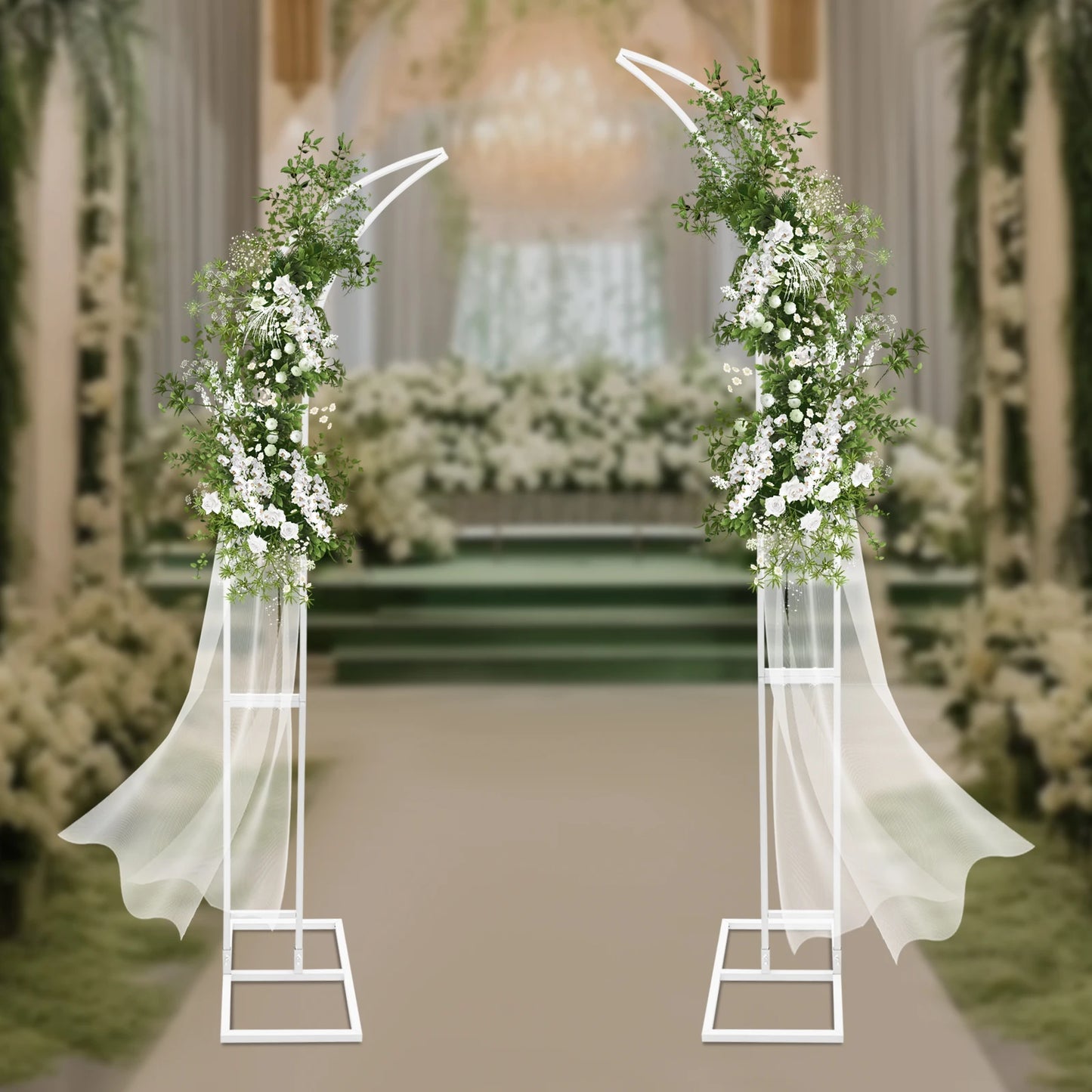 Wedding Arched Backdrop Stand Set Metal Floor Standing 2 Pieces With Durable Steel Frame