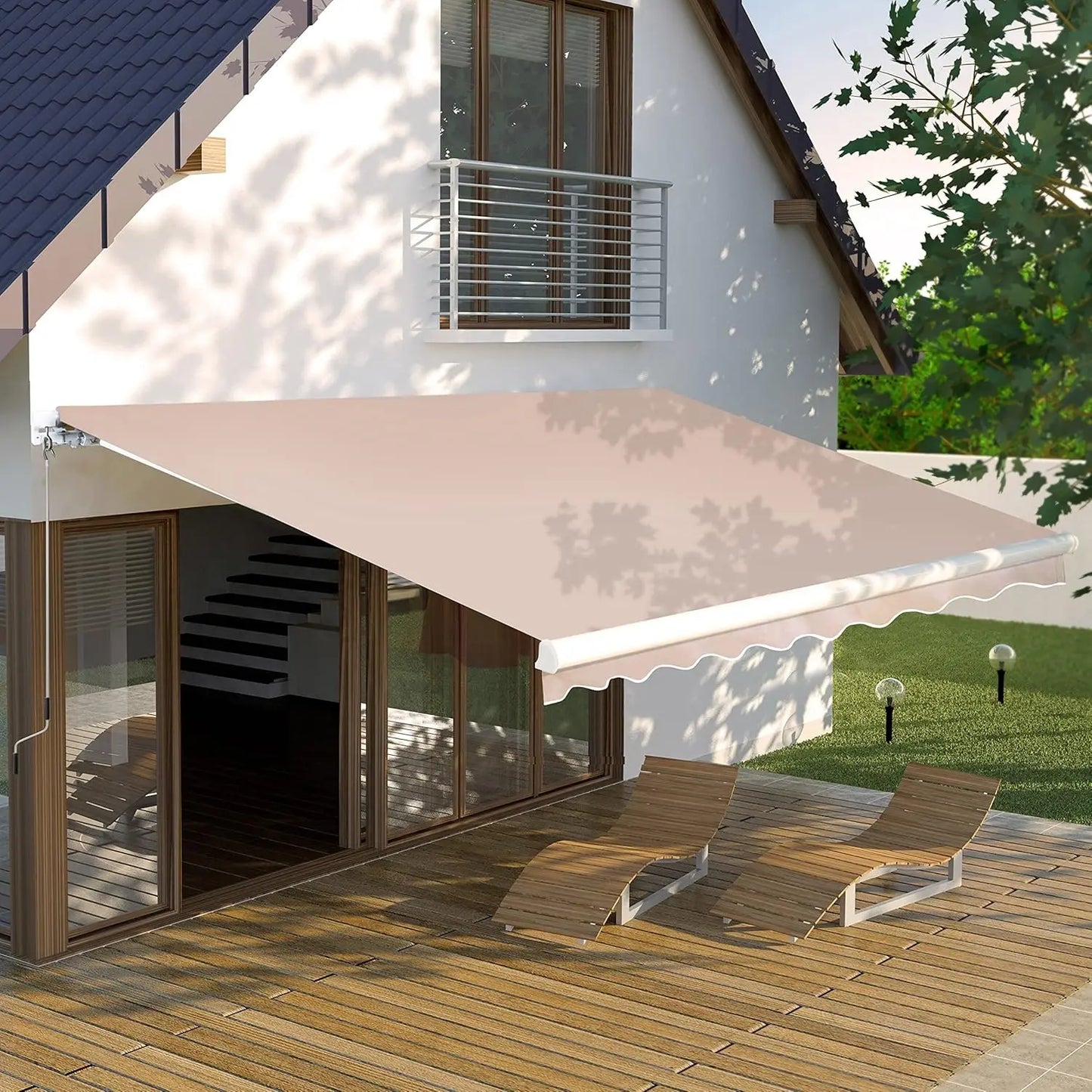 Retractable Aluminum Patio Awning With Crank Handle 12x10 Ft Canopy Adjustable 45 To 85 Degree Shade