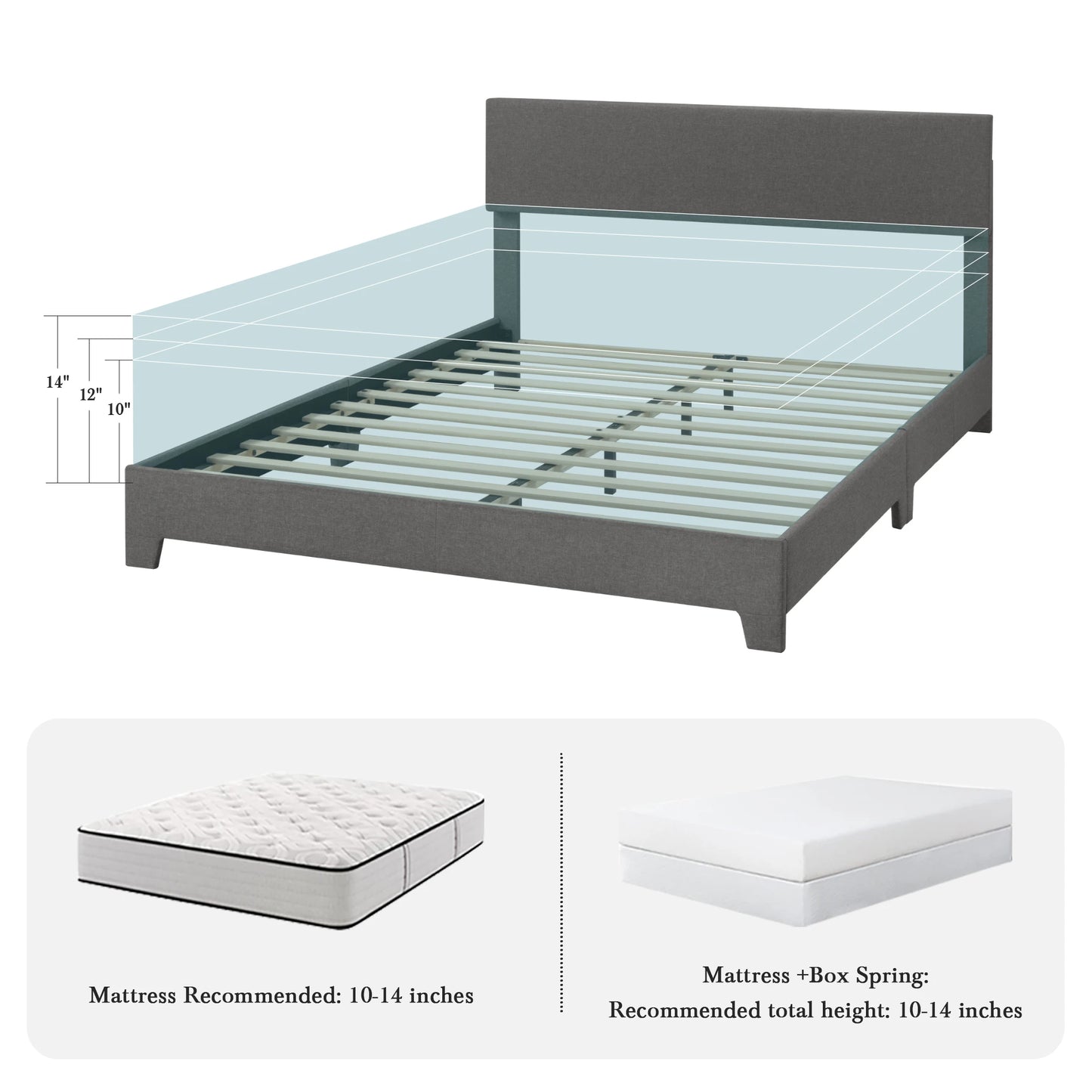HOOMIC Upholstered Bed Frame With Adjustable Headboard Available In 1400mm 1500mm And 1900mm Widths