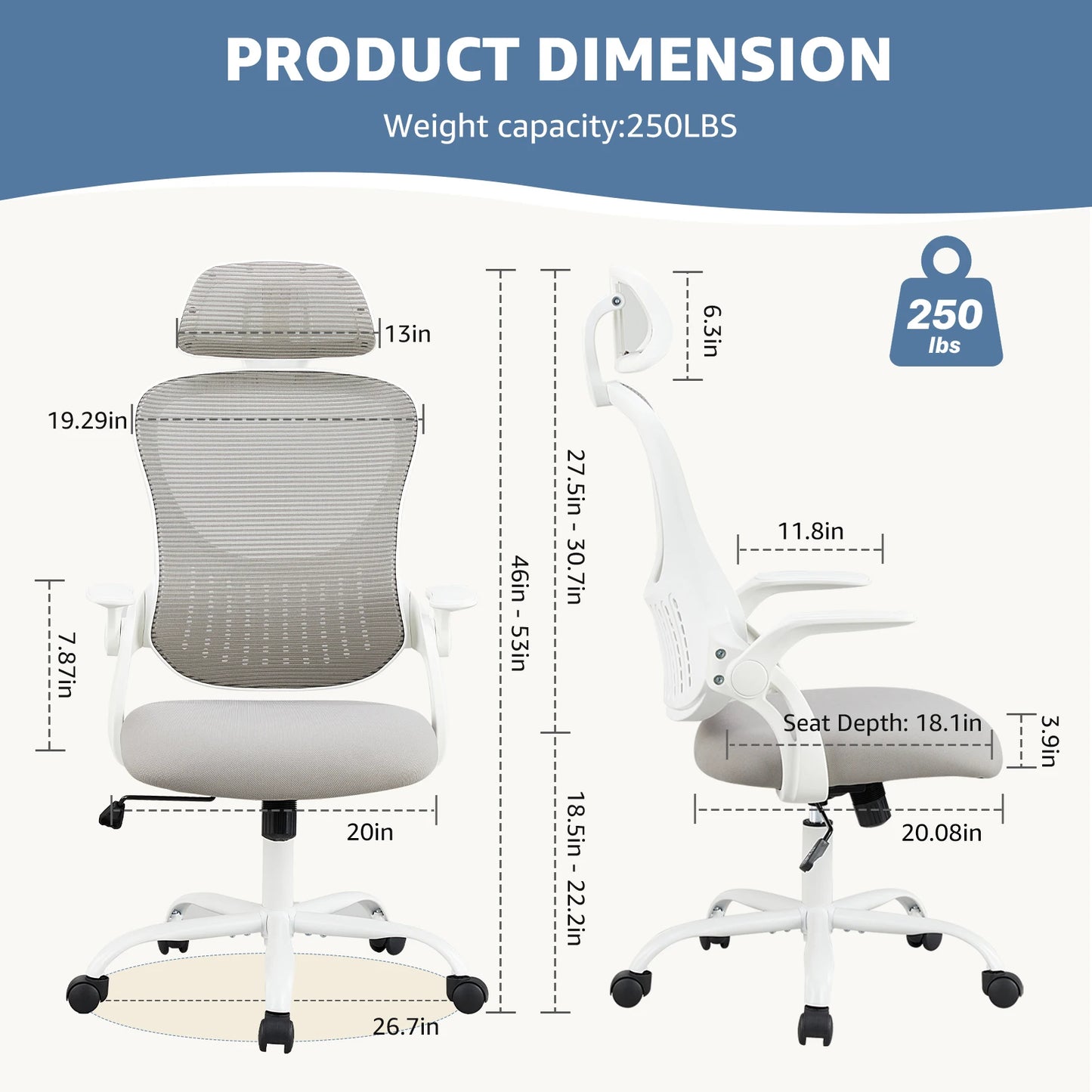 JHK Ergonomics Mesh Office Chair With Flip-Up Arms