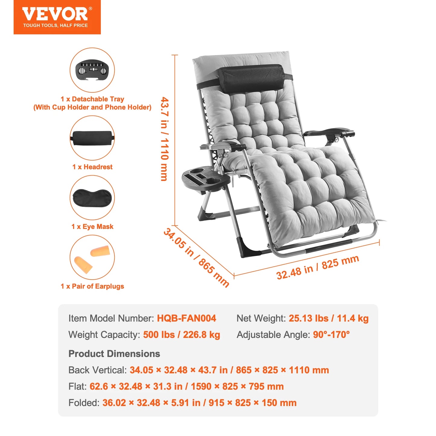 SucceBuy Zero Gravity Chair Recliner With Adjustable 90 To 170 Degrees Cushion Footrest And Cupholder Up To 500 Lbs