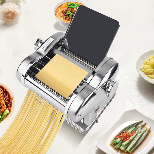 110V 135W Powerful Motor Automatic Noodle Machine, Fresh Pasta Dough Roller,410 Stainless Steel Electric Pasta Maker