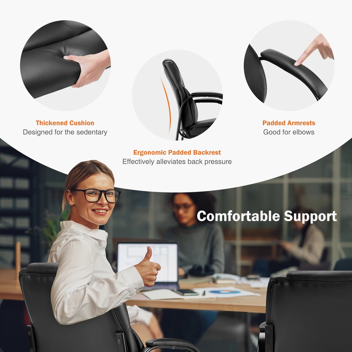 JHK Ergonomic Office Chair With Padded Backrest And Armrests For All Day Comfort