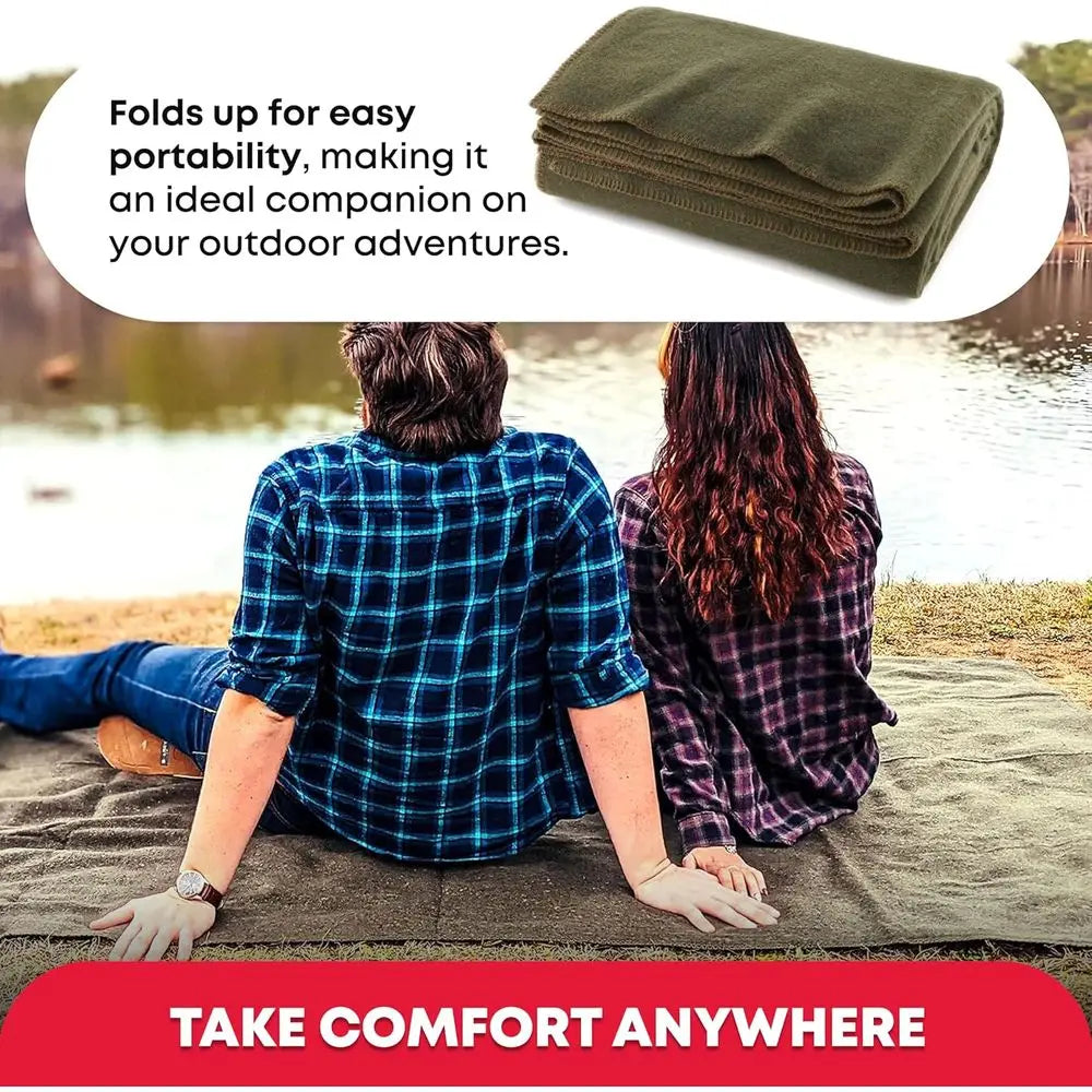 Military Style Acrylic Fire Retardant Durable Warm Blanket Olive Green