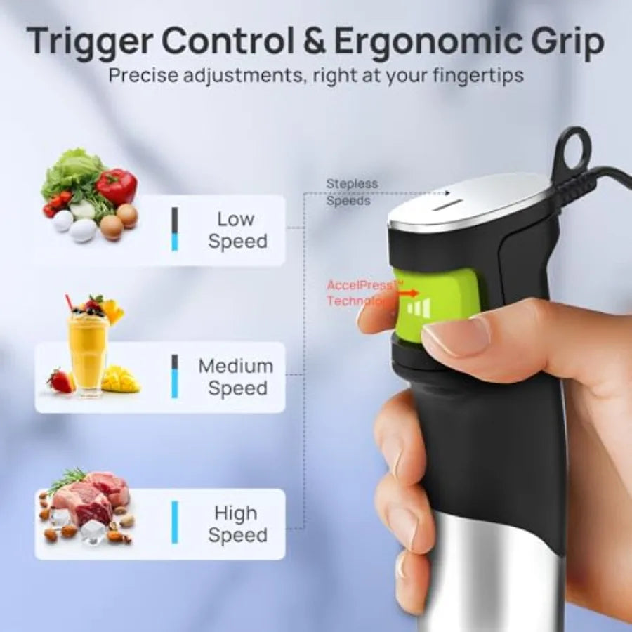 MDNG Immersion Blender 1100W 10 In 1 Handheld Beaker Stainless Steel Shaft Dual Blades