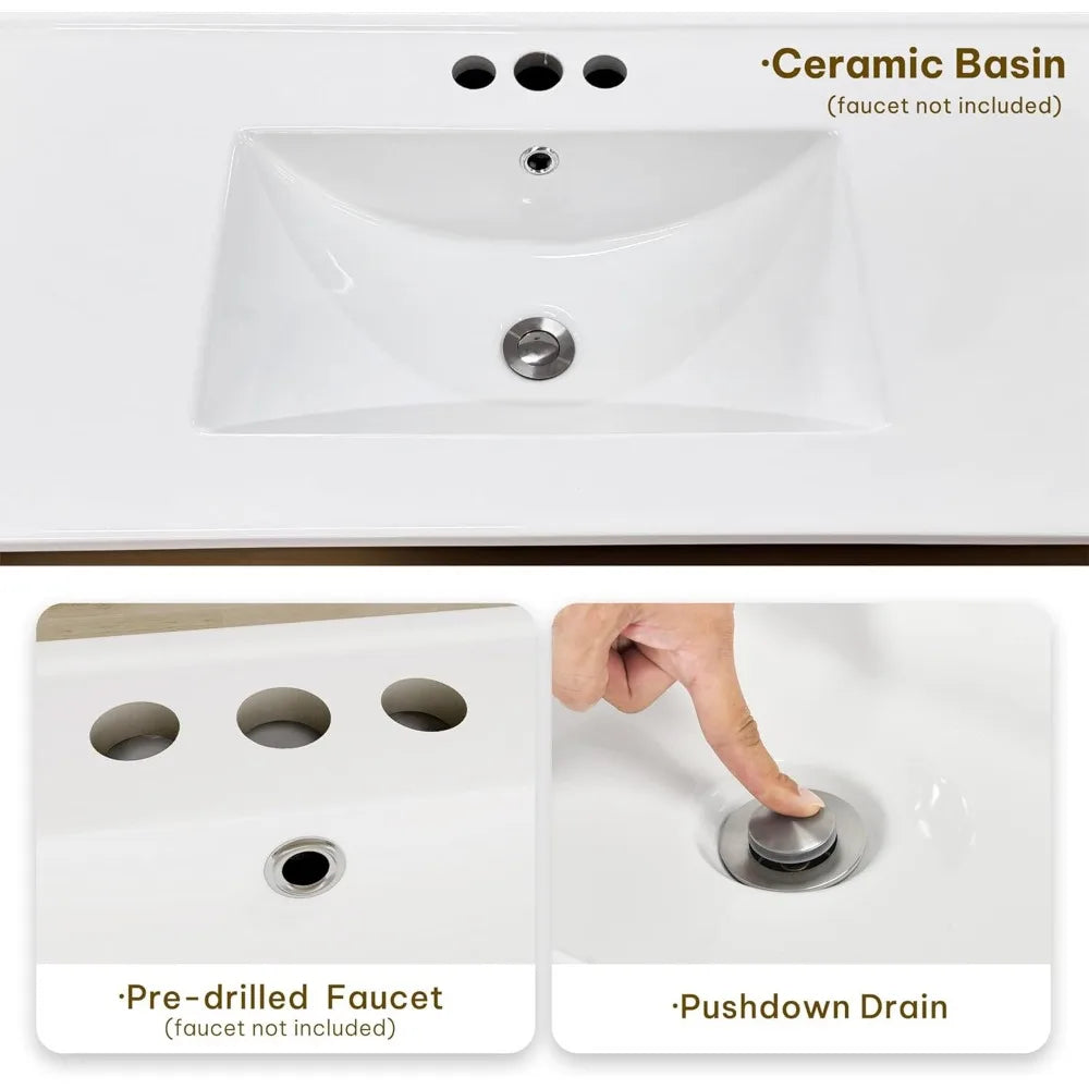 30" wall-mounted modern bathroom vanity with 2 soft-close cabinets and sink