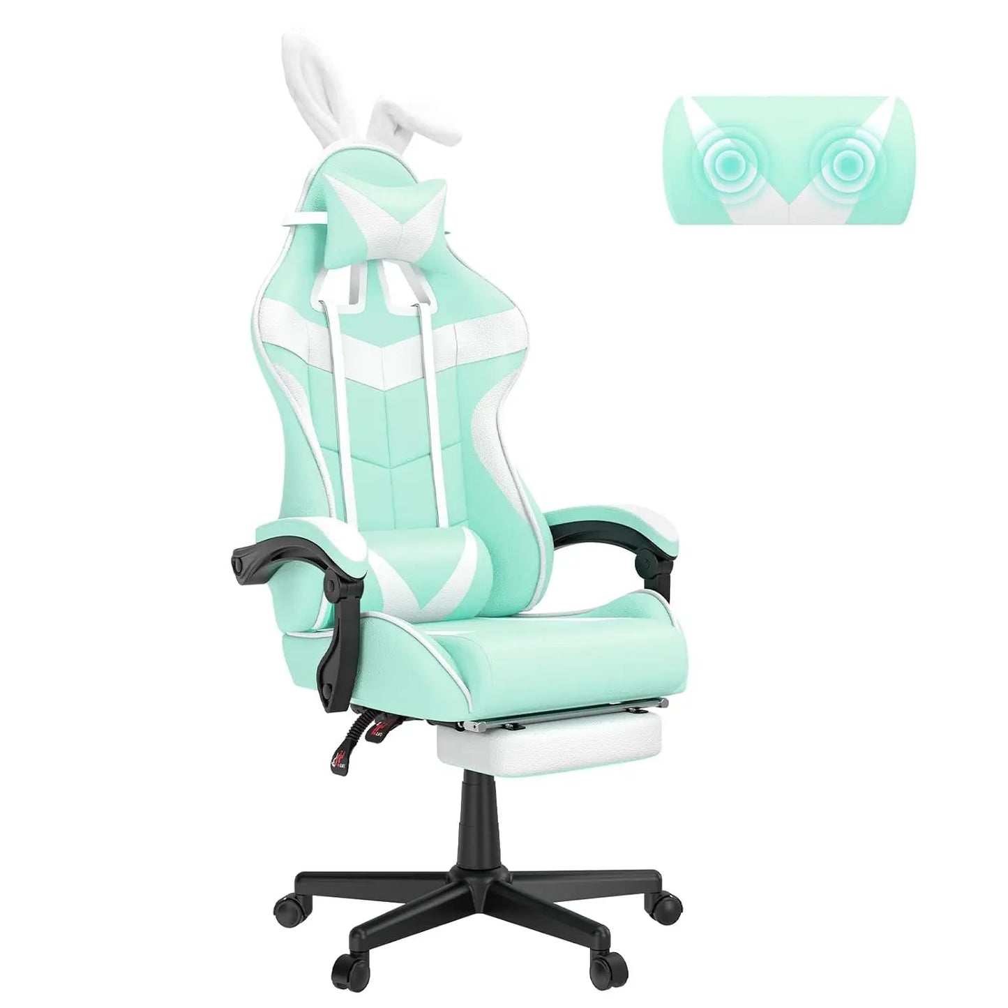 Pink Ergonomic Gaming Chair with Bunny Ears Footrest Headrest Lumbar Support for Home Office PC, Customized