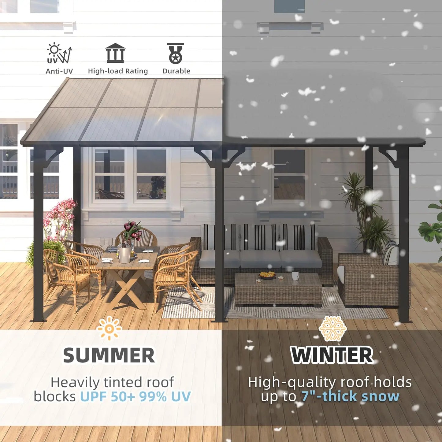 Hard Top Gazebo Pergola Wall Mounted Steel Roof
