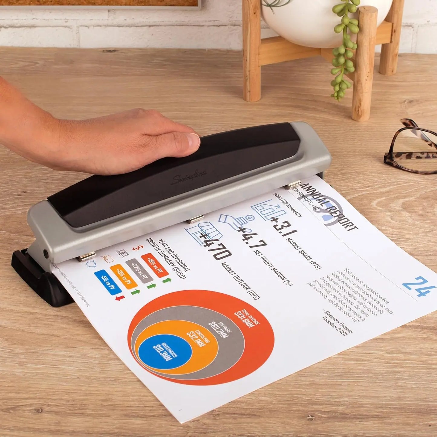 Adjustable Two To Three Hole Paper Punch With Ten Sheet Capacity Metal Construction