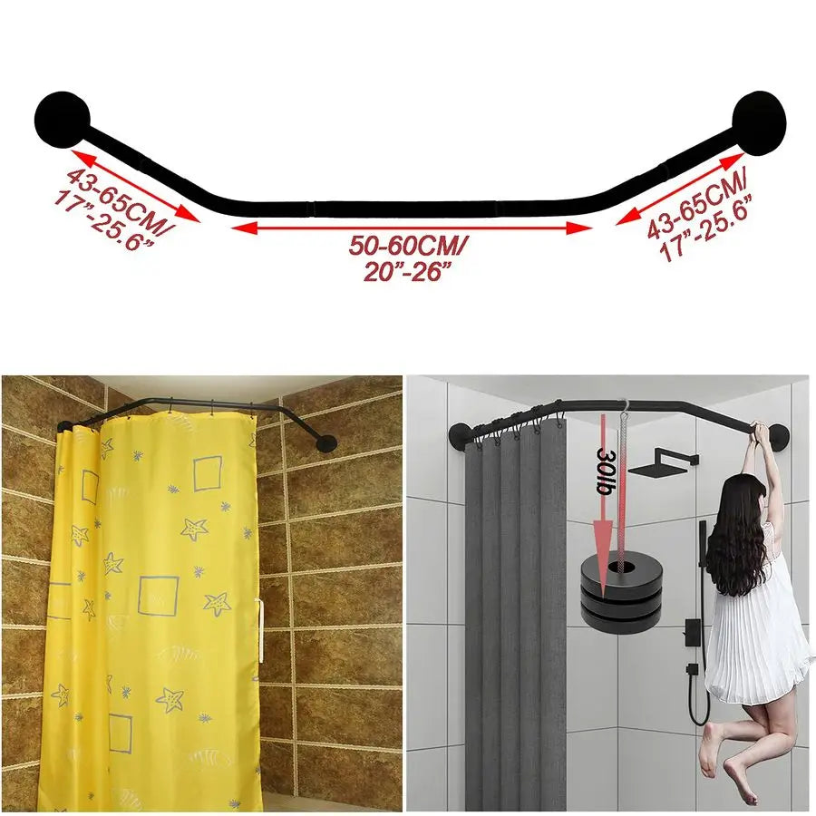 304 Stainless Adjustable L Shaped Shower Curtain Rod Rack
