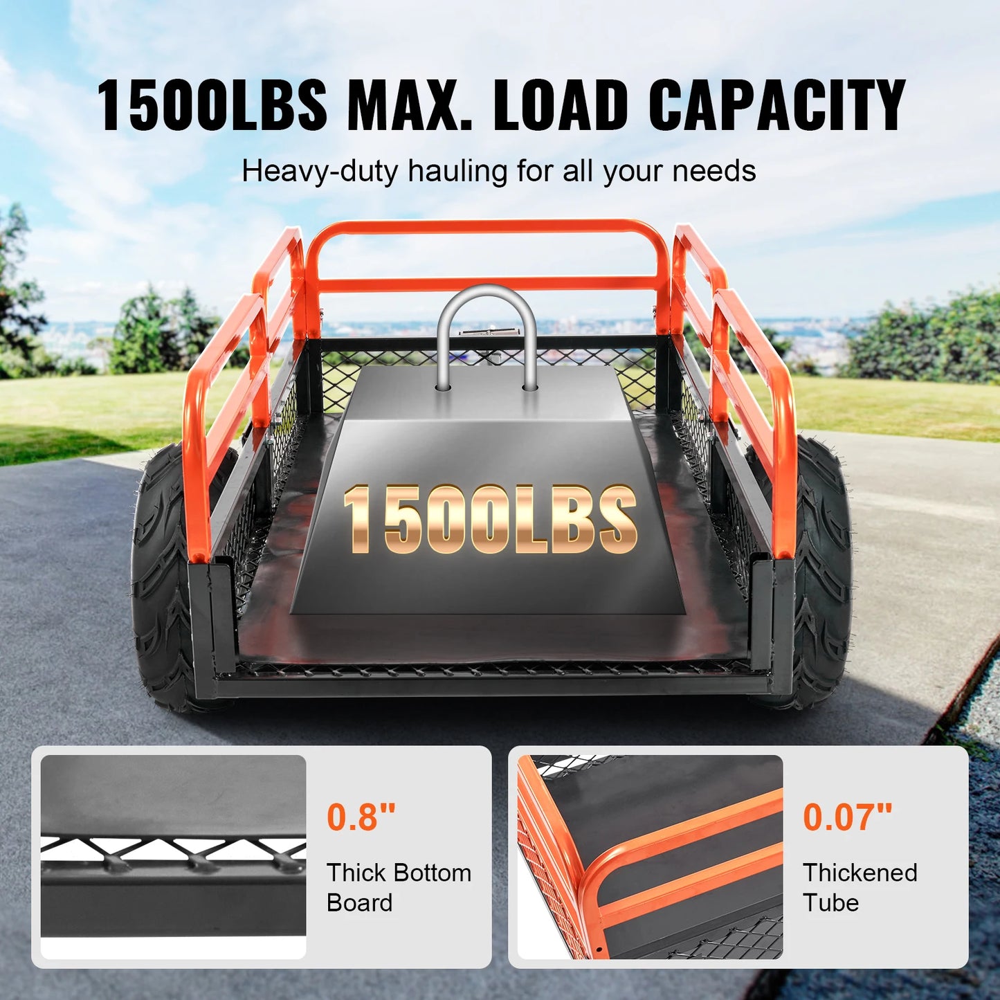 SucceBuy Heavy Duty ATV Dump Trailer Tow Behind Dump Cart 12 To 15 Cu Ft Capacity Q195 Steel