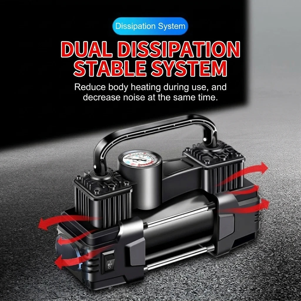 12V Portable Dual Cylinder Tire Inflator Pump For Cars With Stable Tire Pressure And Fast Inflation