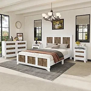 MKDK Premium EngineeredWoodPlatformConstruction BedSetWithNightstands AndDresser