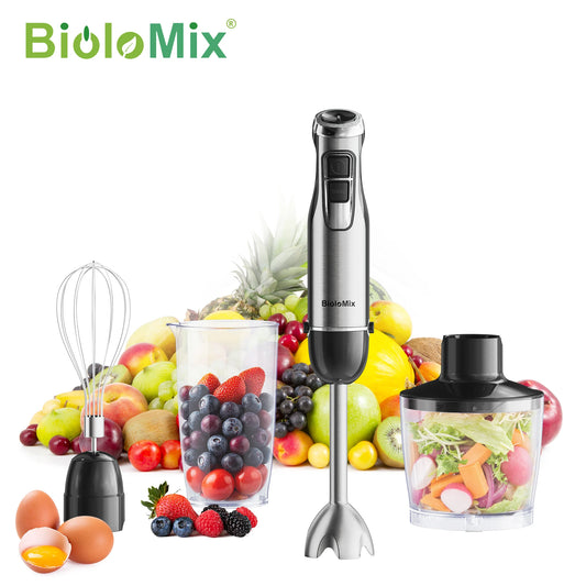 Biolomix 4 In 1 1200W Immersion Hand Blender With Chopper 6 Speeds Turbo Kit Includes 600ml Beaker