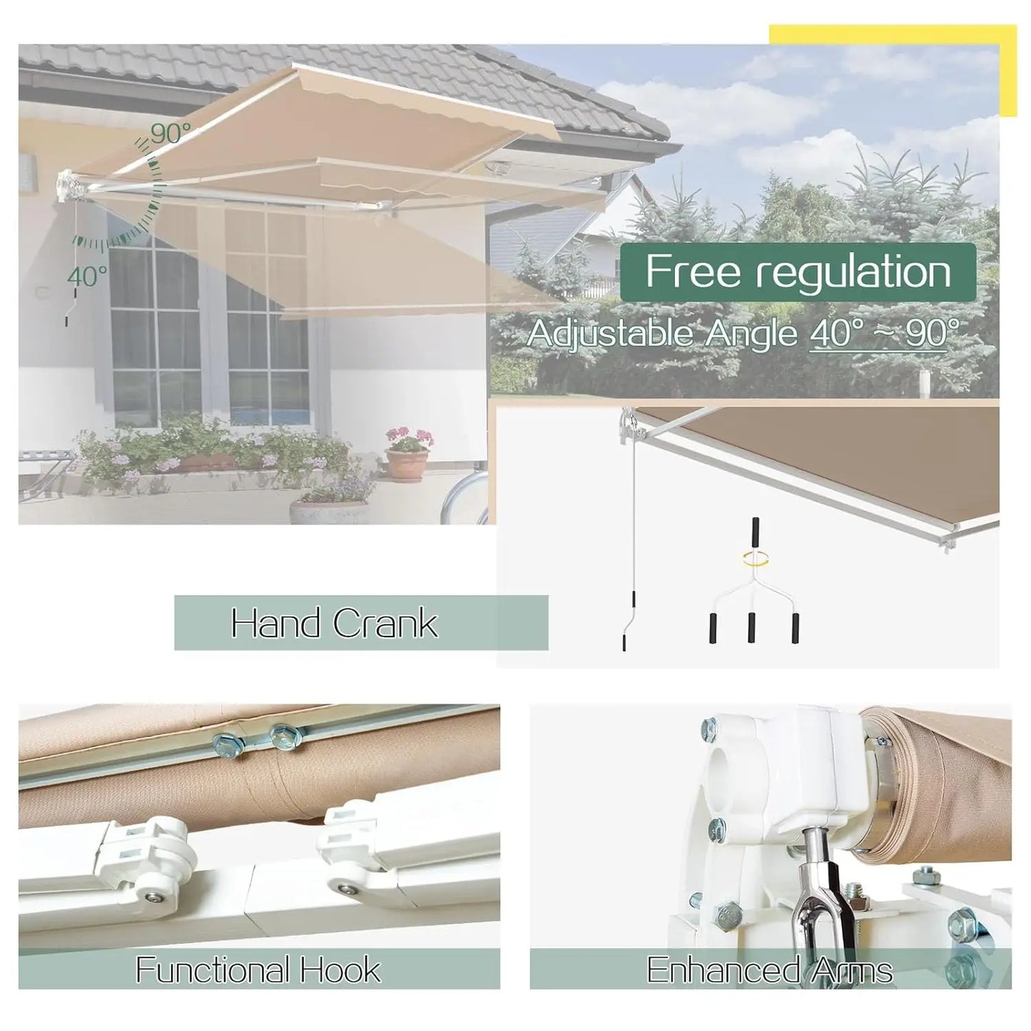 Manual Retractable Patio Awning Water Resistant Polyester Canopy And UV Protection And Rust Resistant Frame For Shade