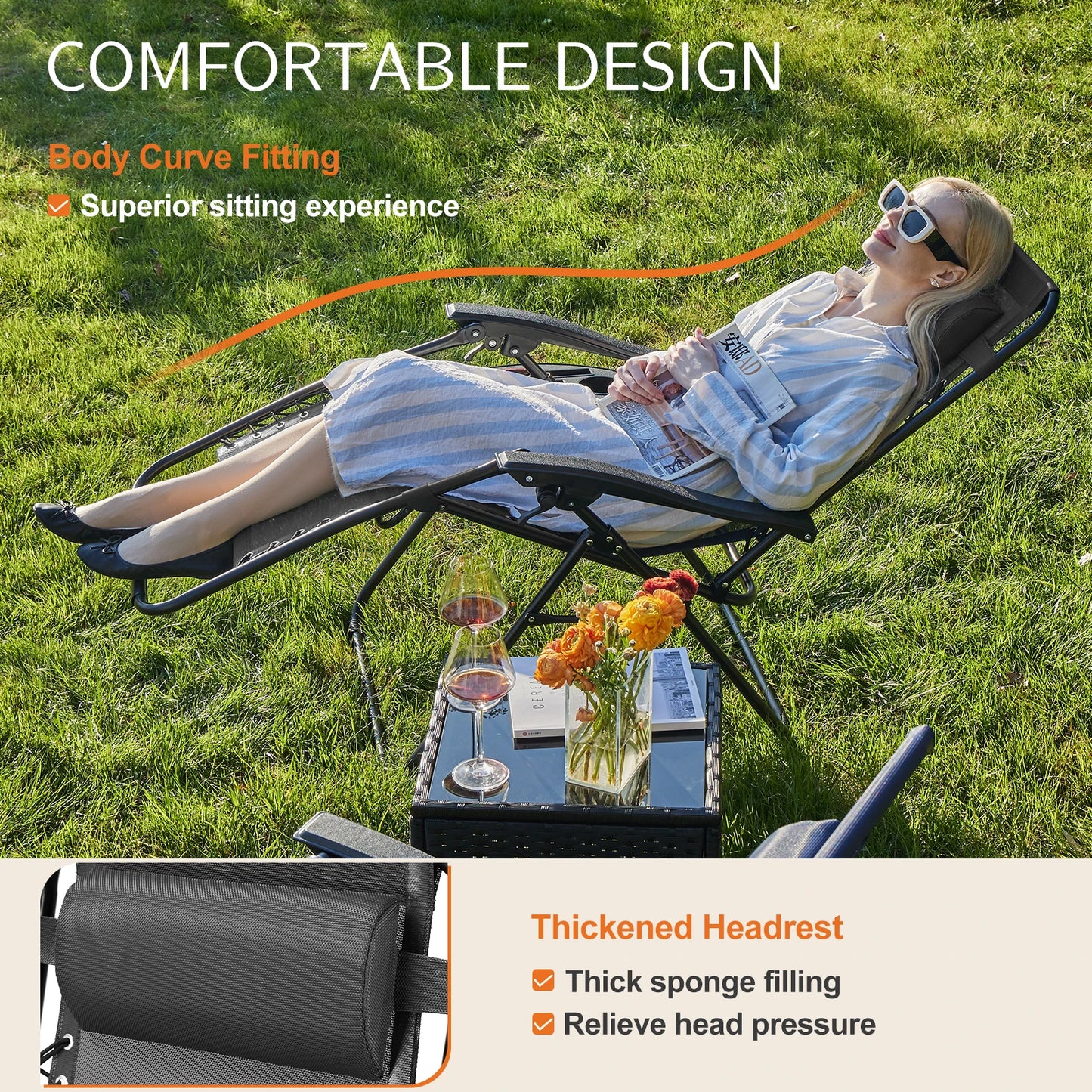 JHK Zero Gravity Portable Outdoor Recliner With Cup Holder And Foldable Design For Outdoor Use