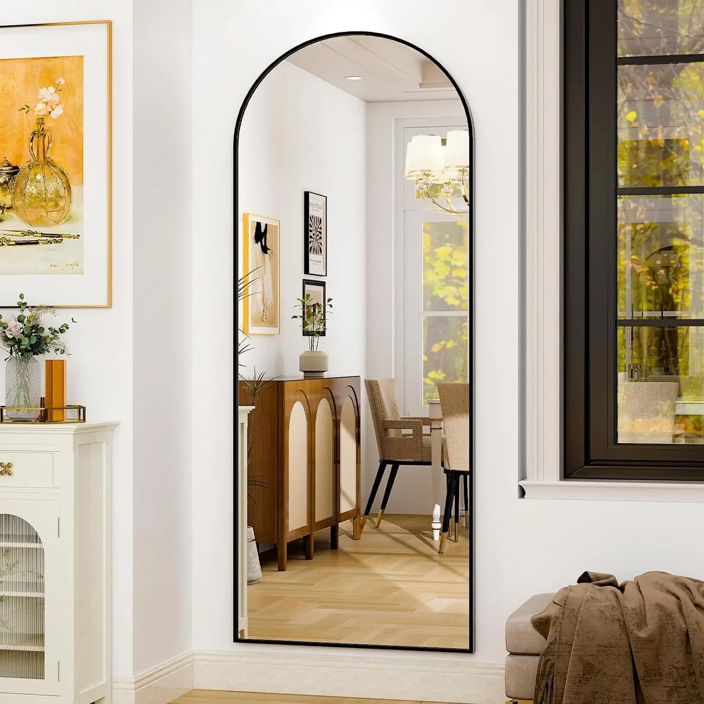 HARRITPURE Full Body Floor Mirror With Modern Aluminum Frame Freestanding Leaning Or Vertical Mount