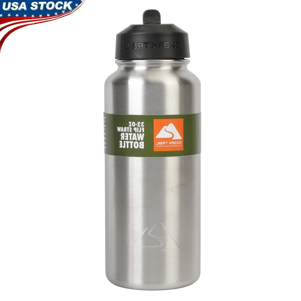 Insulated Stainless Steel Water Bottle With Flip Top Lid Vacuum Seal Durable Camping Travel