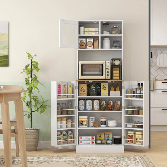 HOMCOM Kitchen Pantry Storage Cabinet With Microwave Stand For Modular Kitchen Organization