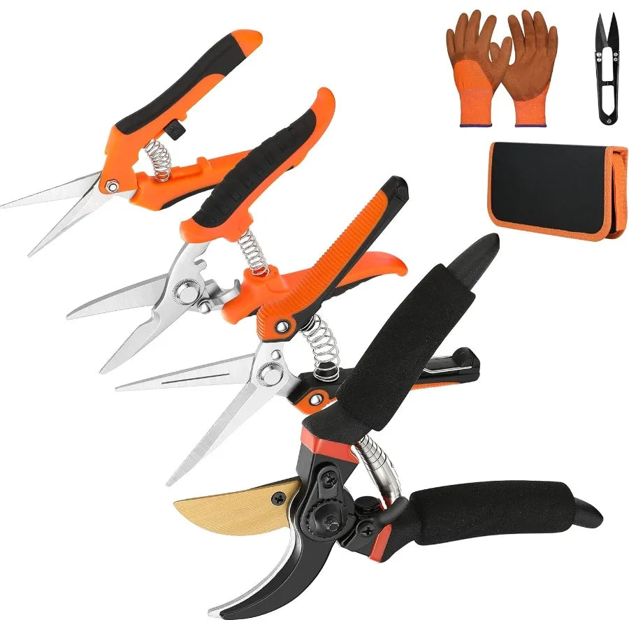 Garden Pruning Shears Set With Rust Resistant Stainless Steel Blades