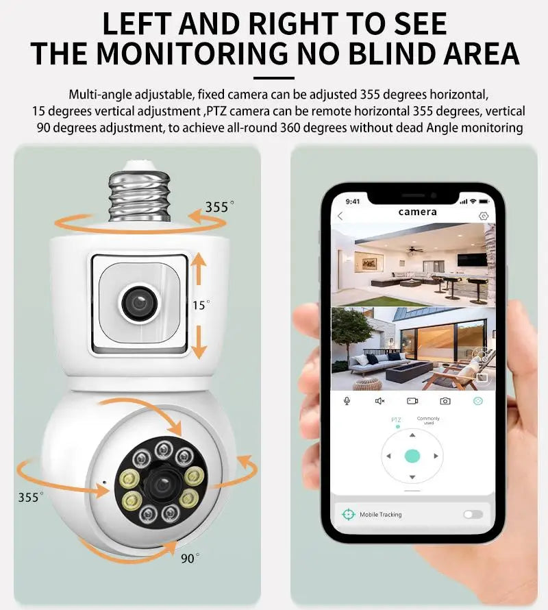 SECUEY 8MP E27 Bulb WiFi Camera 4K Dual Lens Auto Tracking Night Vision CCTV Security