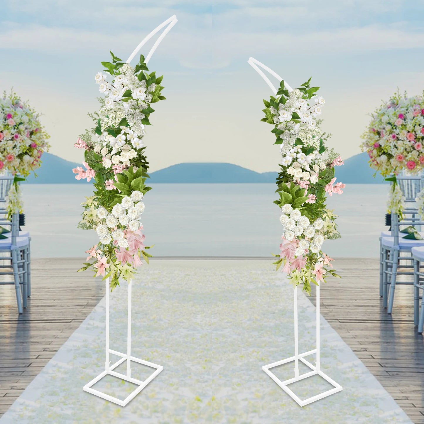 Wedding Arched Backdrop Stand Set Metal Floor Standing 2 Pieces With Durable Steel Frame