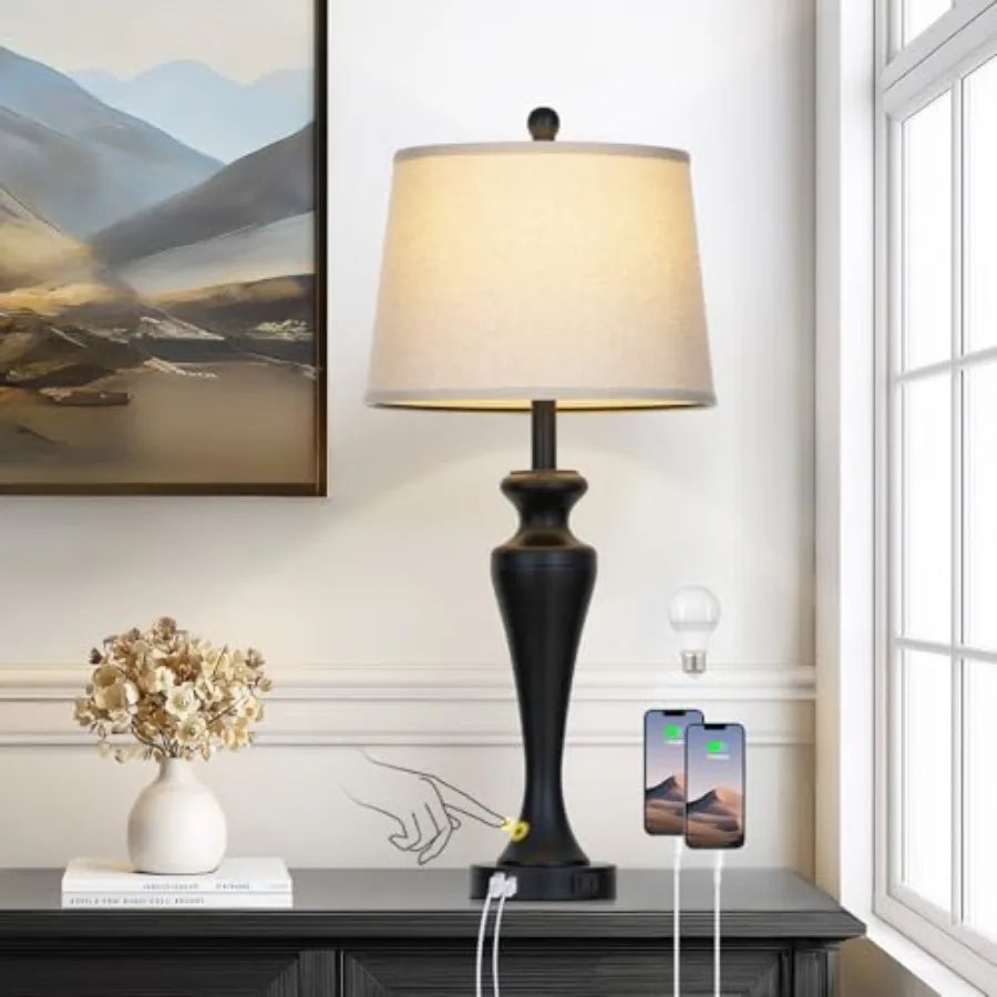 Solar Dimmable Touch Table Lamp With Built In USB And AC Outlet