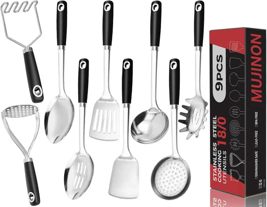 Stainless Steel Utensil Set 9 Piece Heavy Duty Dishwasher Safe
