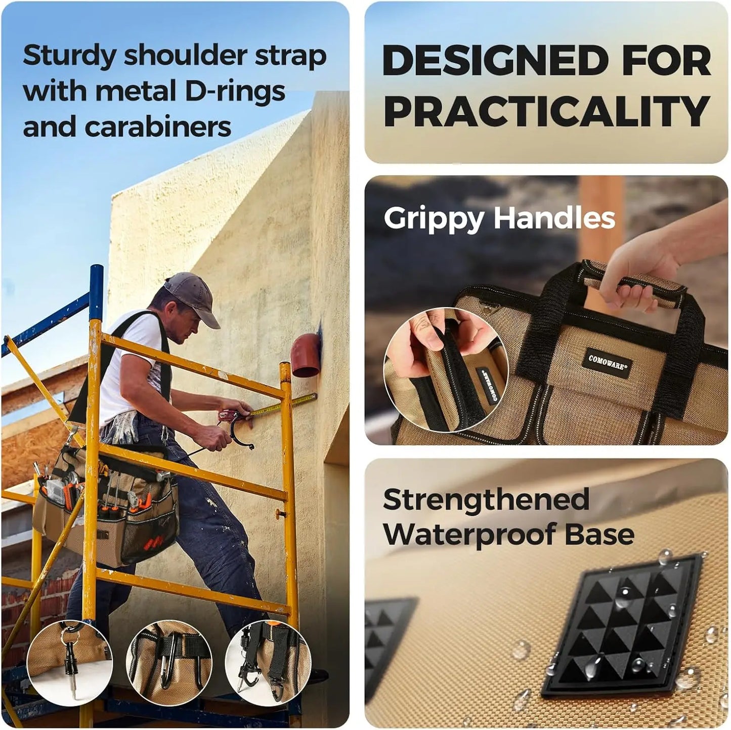Heavy Duty 16 Inch Tool Bag Organizer With 19 Pockets And Adjustable Strap For Onsite Use