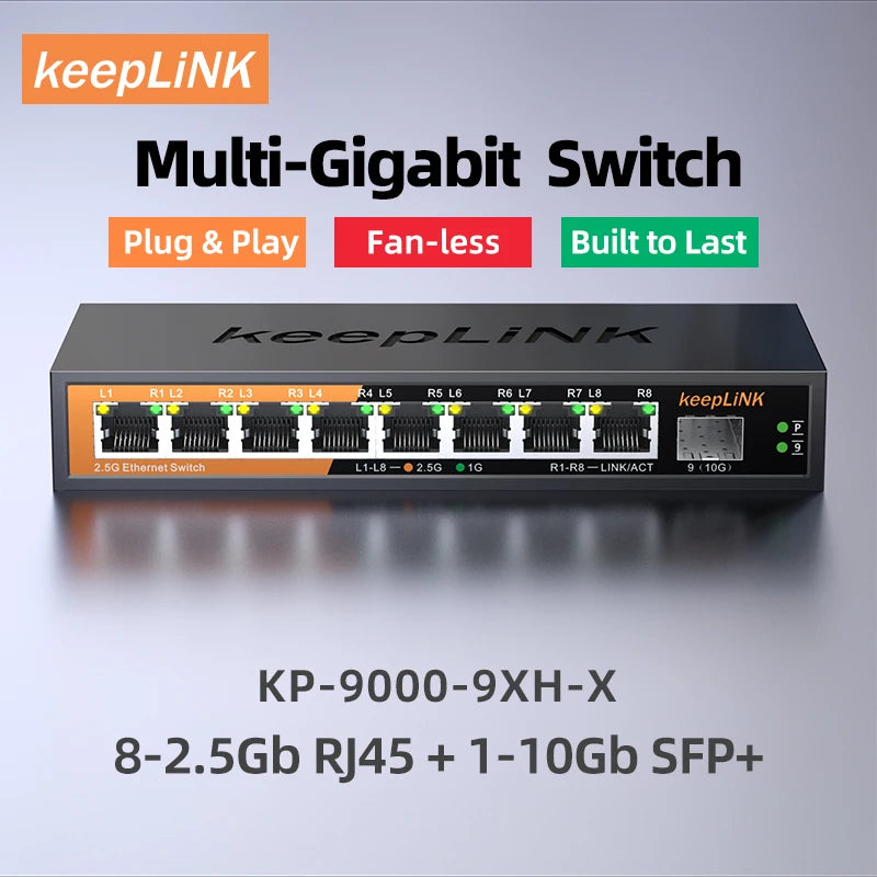 KeepLiNK 9 Port Multi Gigabit Switch With 2 5G Copper RJ45 Ports And 10G SFP Plus Uplink