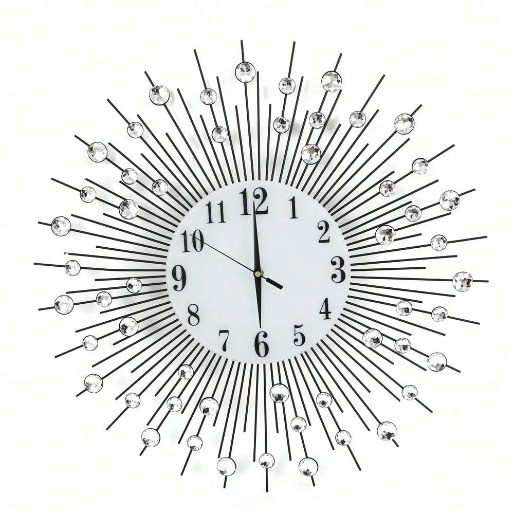 Sun Design Crushed Diamond Crystal Wall Clock 60x60cm Home Decor Large Modern
