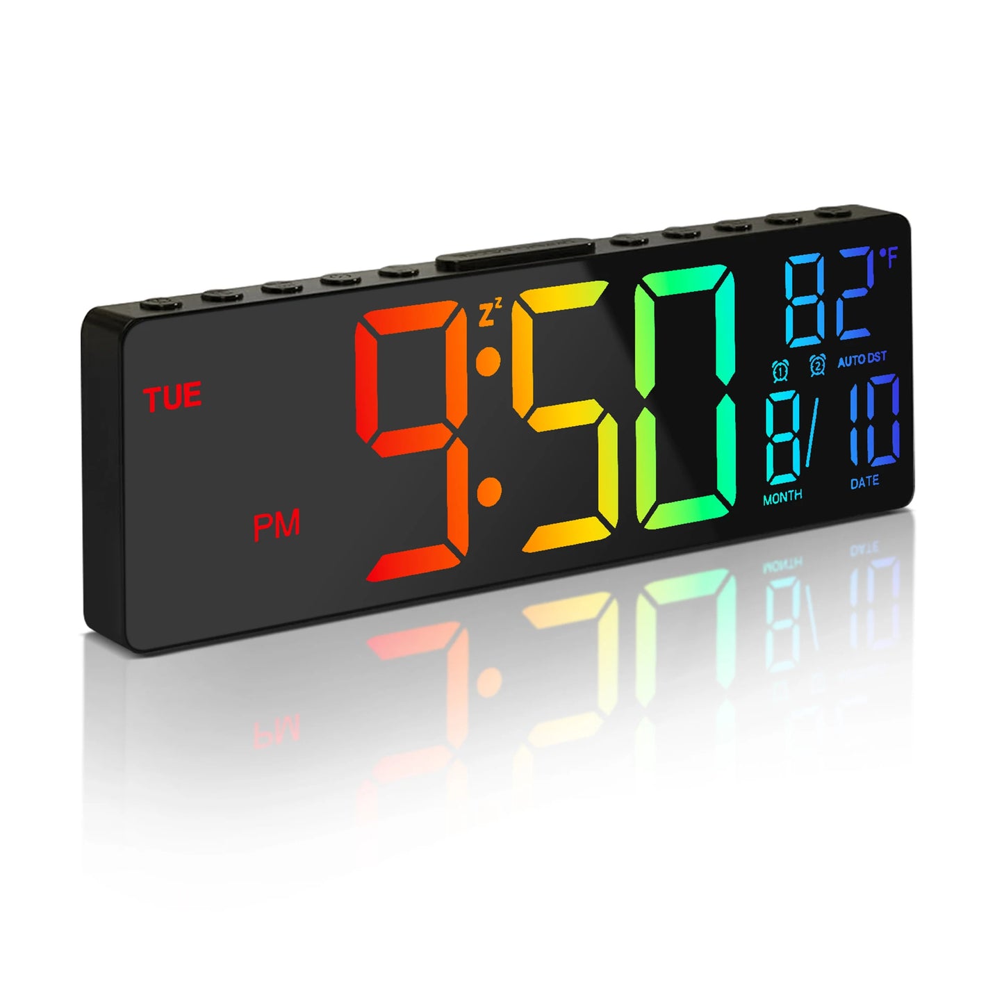 10.5" Digital Wall Clock, LED Display with Remote, Auto DST, Temperature for Living Room, Bedroom, Kitchen